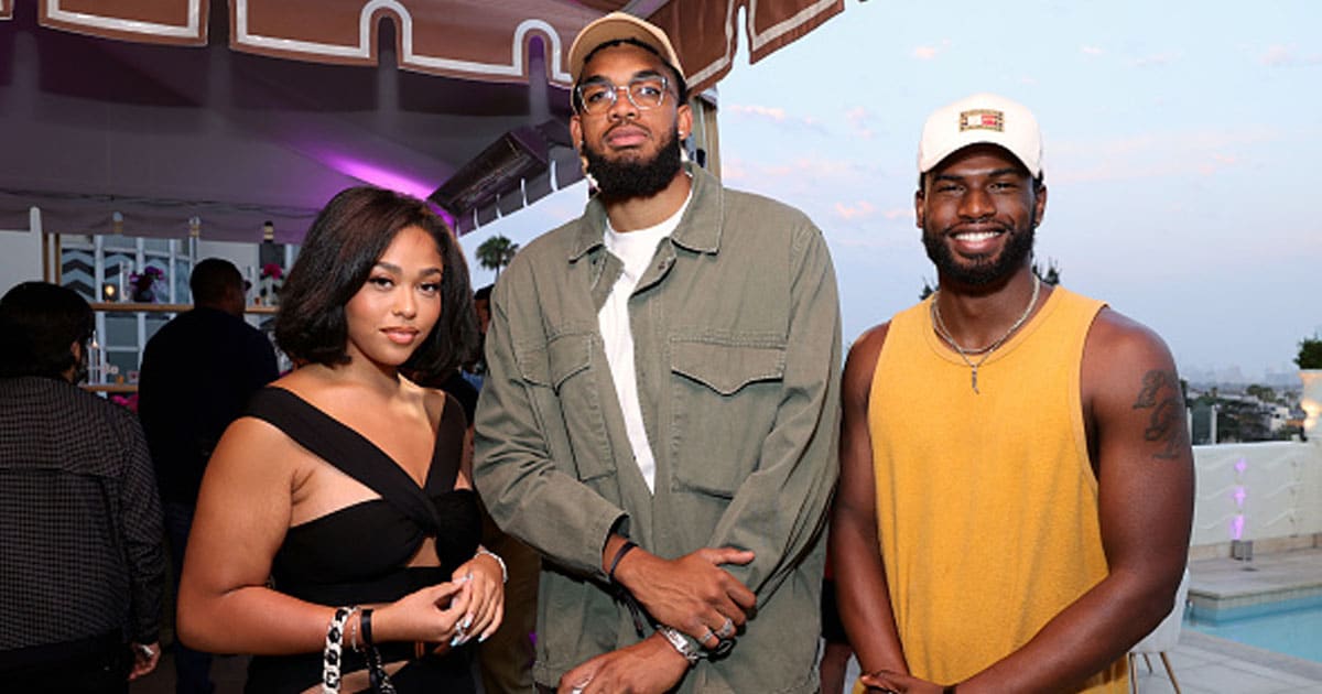 (L-R) Jordyn Woods, Karl-Anthony Towns, and Broderick Hunter attend Spotify's House of Are & Be event