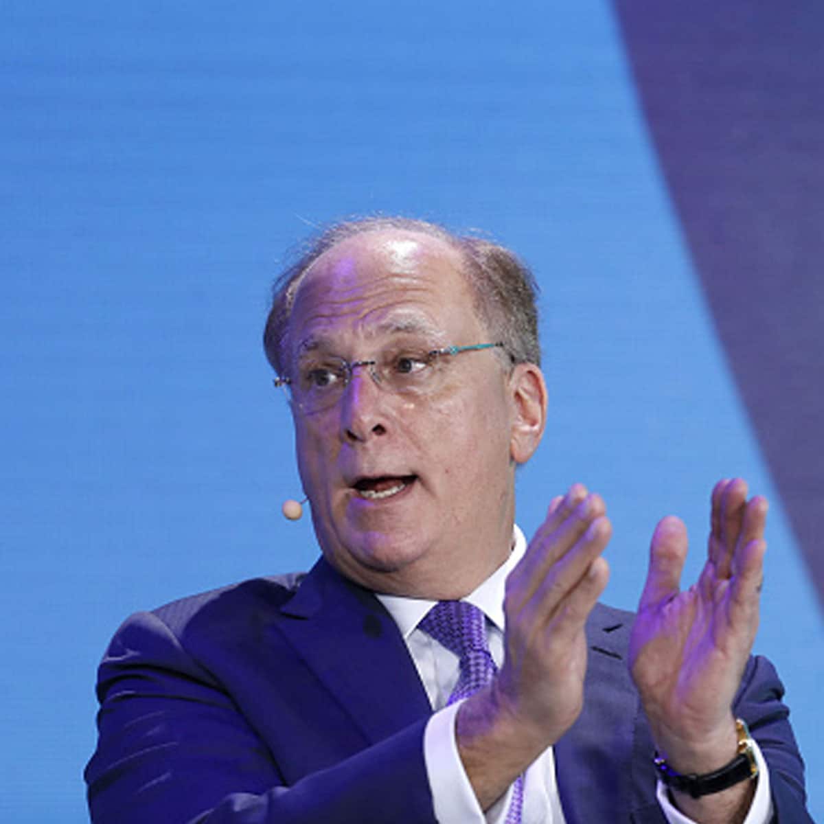 Larry Fink speaks during a panel discussion at the Bloomberg New Economy Forum