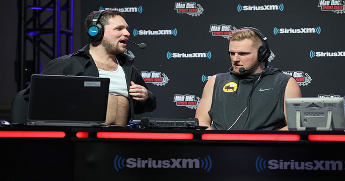 Mike Babchik and Pat McAfee attend SiriusXM at Super Bowl LIII Radio Row