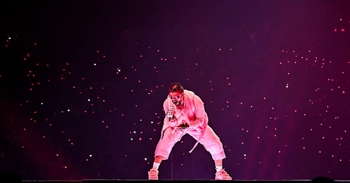 Bad Bunny performs onstage during "The Last Tour Of The World" at FTX Arena