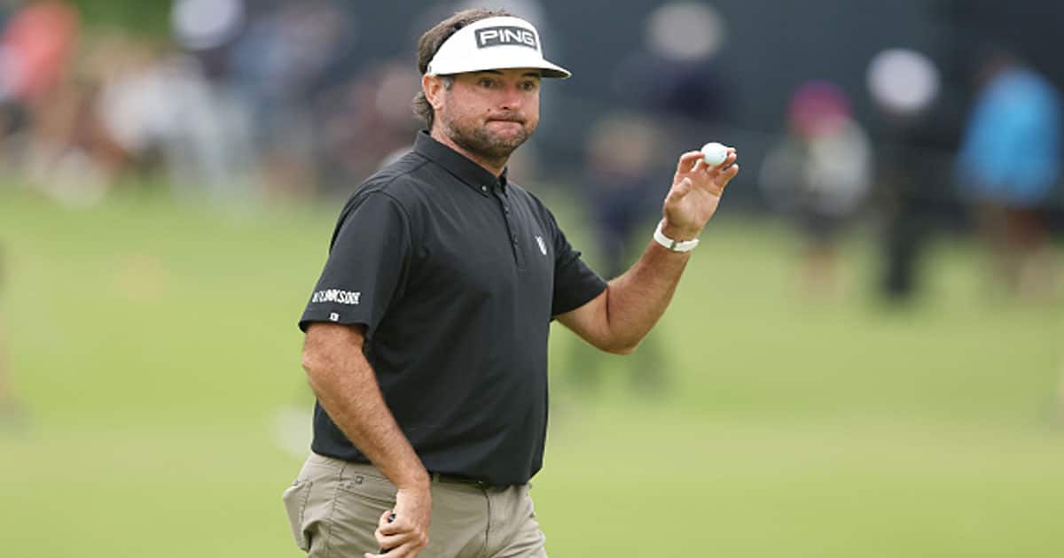  Bubba Watson of the United States reacts to his putt on the 14th green during the third round of the 2022 PGA Championship