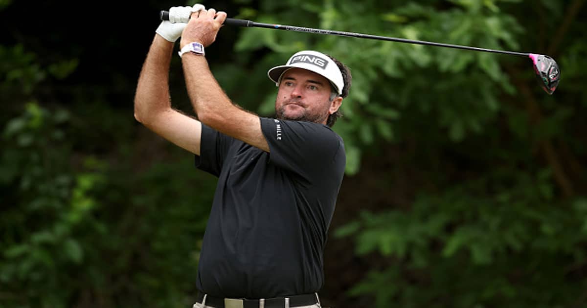 Bubba Watson of the United States plays his shot from the 12th tee during the third round of the 2022 PGA Championship
