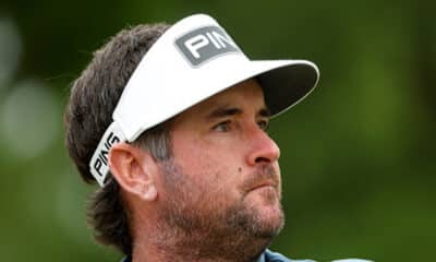 Bubba Watson of the United States reacts on the fourth tee during the final round of the 2022 PGA Championship