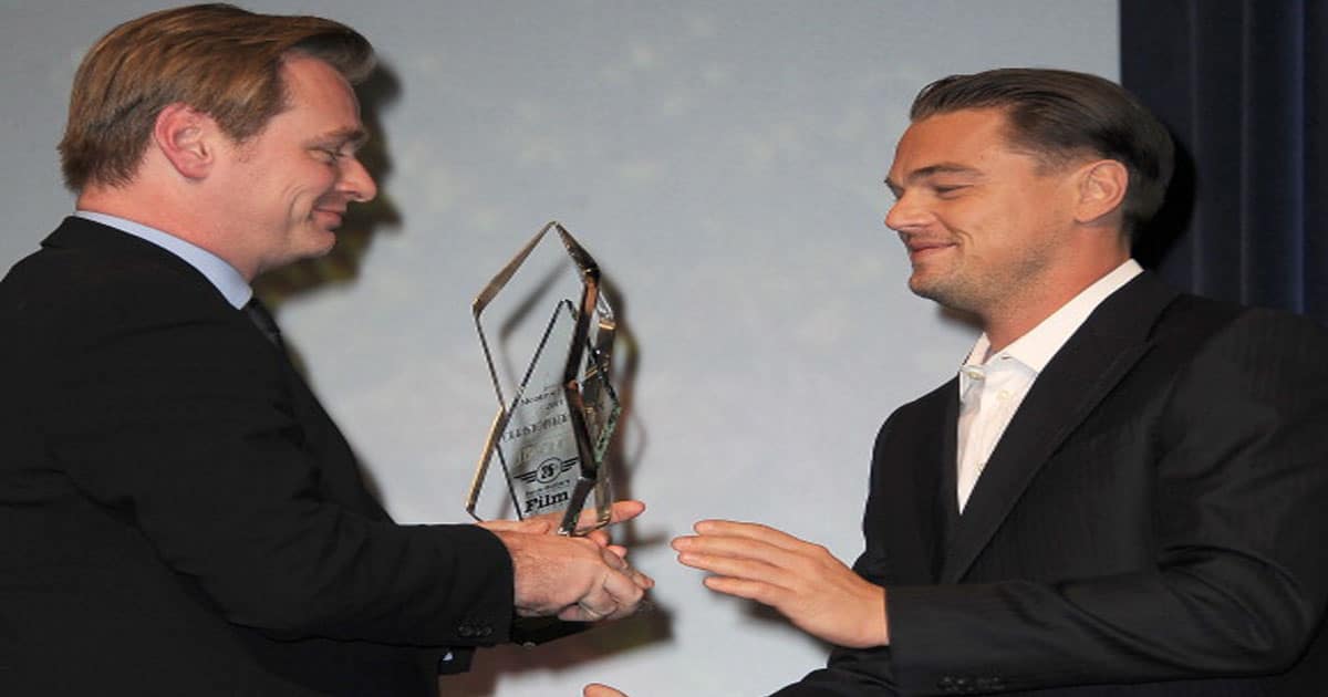 Christopher Nolan and Actor Leonardo DiCaprio on stage at the Modern Master Award Tribute