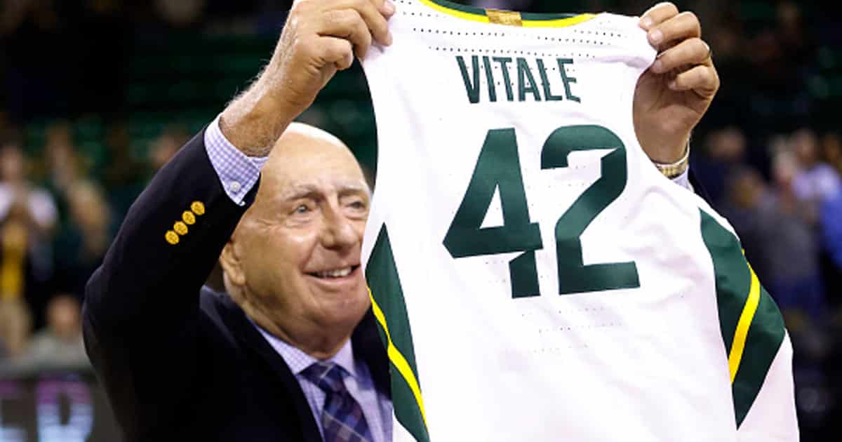 Dick Vitale holds a special Baylor jersey before Sundays Baylor-Villanova game