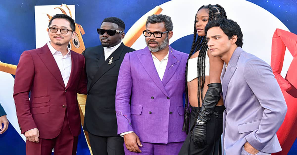 (L-R) Steven Yeun, Daniel Kaluuya, Jordan Peele, Keke Palmer, and Brandon Perea attend the world premiere of Universal Pictures' "NOPE"