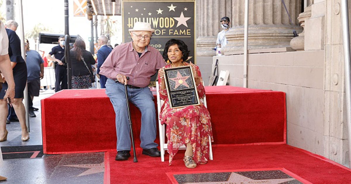 (L-R) Norman Lear and Marla Gibbs attend the Hollywood Walk of Fame Star Ceremony honoring Marla Gibbs