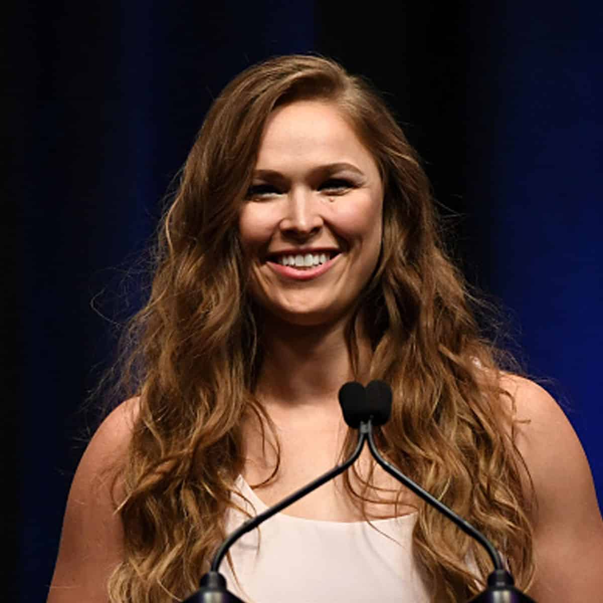 Ronda Rousey speaks as she becomes the first female inducted into the UFC Hall of Fame