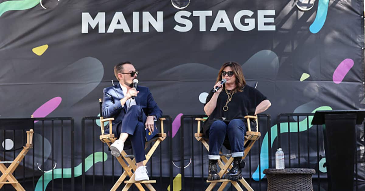Valerie Bertinelli (R) speaks on stage at the Los Angeles Times Book Festival
