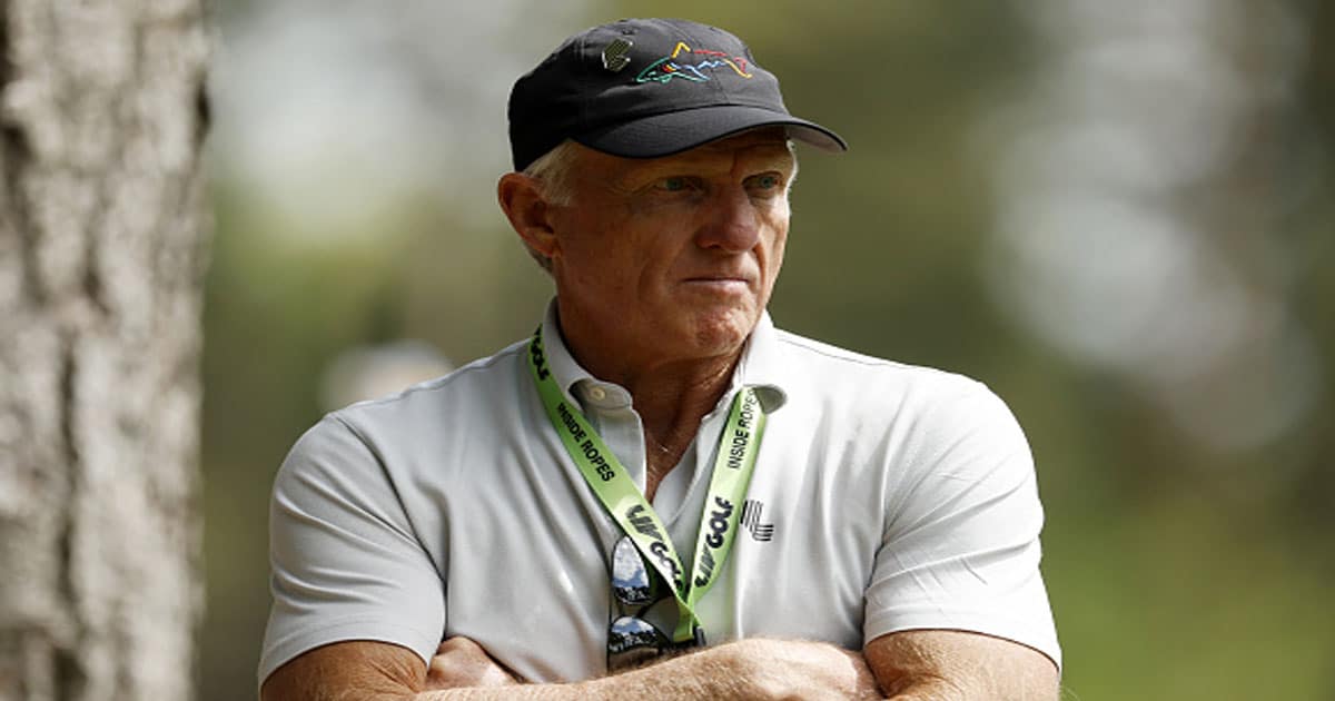  Greg Norman during day two of the LIV Golf Invitational Series at the Centurion Club, Hertfordshire