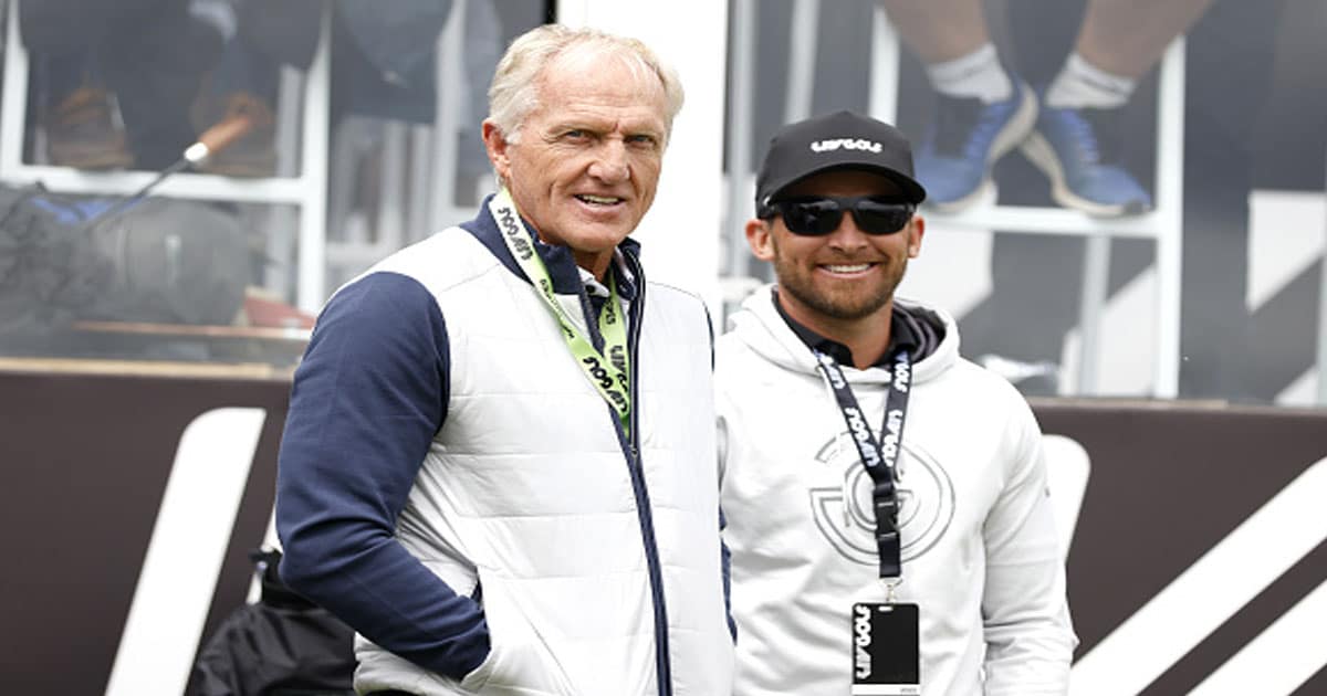 Greg Norman (left) during day one of the LIV Golf Invitational Series at the Centurion Club, Hertfordshire